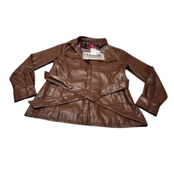 Guess Jackets & Blazers - Women's Large Guess Marque Brown Faux-Leather Belted Jacket